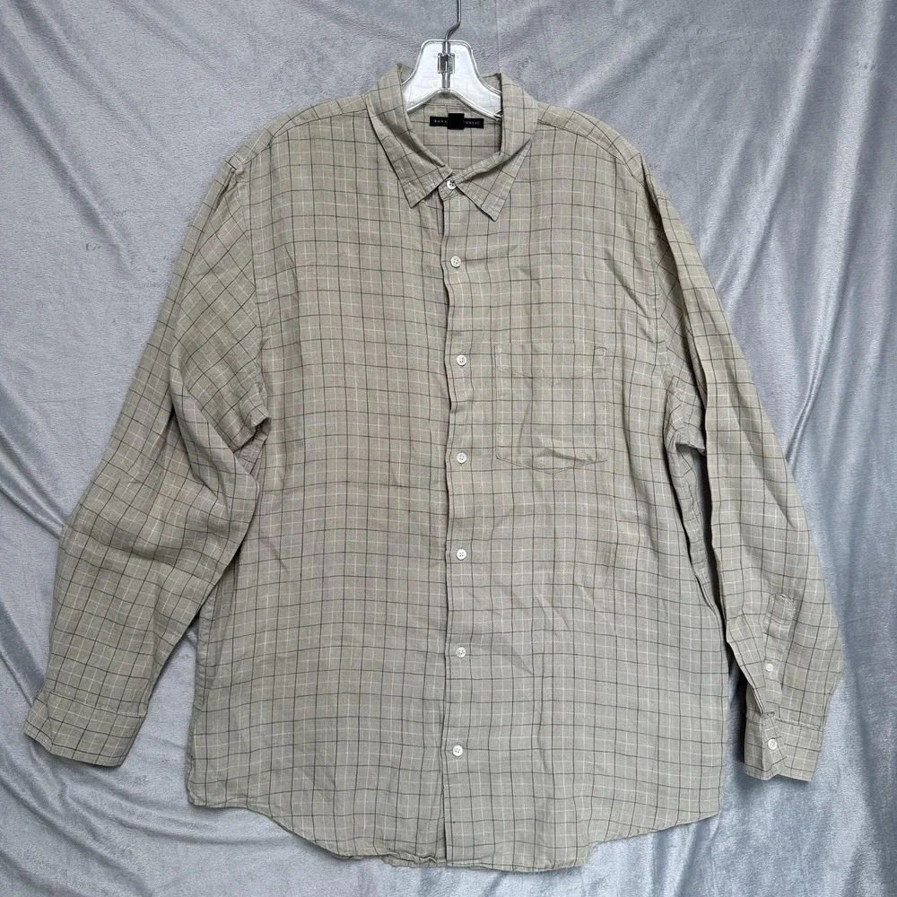 Banana Republic Button Down Shirt Mens Large Tan Plaid Long Sleeve Pocket Casual
